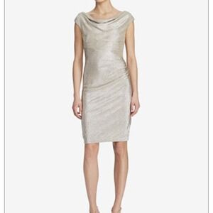 Ralph Lauren AJ1002‎ Metallic Light Gold Cowl-Neck Dress Size 8 Knee Length